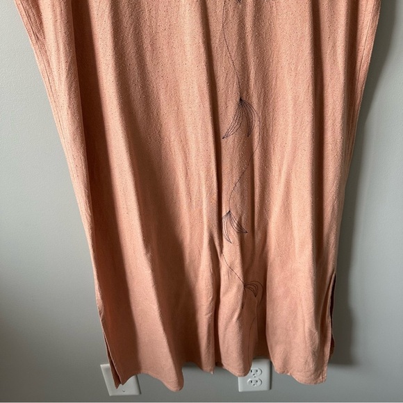 Minimalist Dress Embroidered Leaf V-neck 100% Silk Earthy Blush Lagenlook Small - Picture 11 of 11